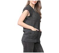 FAIRY TRENDZ Damen-Strickjacke, ärmellos, 5 Knöpfe, Zopfmuster, 2 Taschen, Winterpullover, anthrazit, 38-40