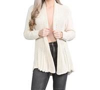 FAIRY TRENDZ Frauen Open Front Wasserfall Cardigan Damen Leichte Langarm Boyfriend Strick Sweater Top Sommer Cardigan, cremefarben, 42