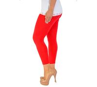 FAIRY TRENDZ Leggings für Damen, volle Länge, einfarbig, bedruckt, dehnbar, Größe 40-56, rot, 24-26