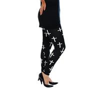 FAIRY TRENDZ Leggings für Damen, volle Länge, einfarbig, bedruckt, dehnbar, Größe 40-56, Schwarzer Kreuzdruck, 24-26
