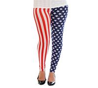 FAIRY TRENDZ Leggings für Damen, volle Länge, einfarbig, bedruckt, dehnbar, Größe 40-56, USA-Flagge, 24-26