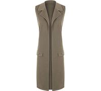 FAIRY TRENDZ LTD Ärmellose offene lange Damenweste mit Kunsttaschen, Übergröße, 42-56, mokka, 22-24