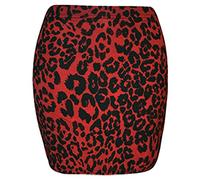 FAIRY TRENDZ LTD Bedruckter Minirock für Damen, Stretch, elastisch, Jersey, kurzer Partyrock, rotes leopardenmuster, 42-44