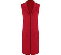 FAIRY TRENDZ LTD Damen Ärmellose offene lange Weste Damen Faux Pocket Top Cardigan Jacke Übergröße 40-54, rot, 42
