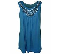 FAIRY TRENDZ LTD Damen Ärmelloses langes Top mit Nieten, Übergröße, Stretch, U-Ausschnitt, Größen 14-28 Gr. 48-50, blaugrün