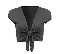 FAIRY TRENDZ LTD Damen-Bolero-Bolero, lässig, zum Binden, kurzärmlig, Stretch, offenes Oberteil, lässig, vorne offen, dunkelgrau, 46-48