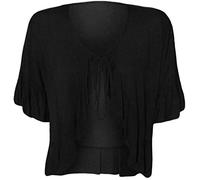 FAIRY TRENDZ LTD Damen Bolero mit Rüschen zum Binden, einfarbig, Stretch, kurzärmelig, Übergröße Gr. 42 Große Größen, Schwarz