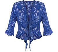 FAIRY TRENDZ LTD Damen Bolero-Strickjacke, 3/4-Ärmel, florales Spitzenband, mit Pailletten, königsblau, 42-44