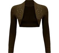 FAIRY TRENDZ LTD Damen Bolero-Strickjacke, langärmelig, mit Perlen, Kragen, Gr. 34-54 Gr. 38-40, dunkelbraun