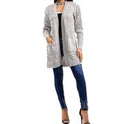 FAIRY TRENDZ LTD Damen Casual Cardigan Grobstrick Open Front Langarm Marl Strickjacke 2 Taschen Boyfriend Cardigan Sweater, beige, 46-48