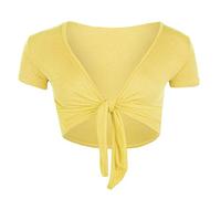 FAIRY TRENDZ LTD Damen Casual Tie Up Crop Top Damen Kurzarm Stretch Offen Top Damen Casual Open Front Bolero Shrug Gr. 42-44, zitronengelb