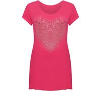 FAIRY TRENDZ LTD Damen Hemd mit Herz, Nieten, Einstecksaum, kurzärmelig, bedruckt, Übergröße 42-54, kirschrot, 40