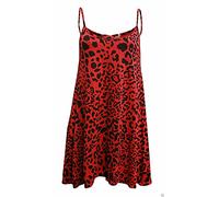 FAIRY TRENDZ LTD Damen-Kleid, Übergröße, Bedruckt, ärmellos, Cami, Swing-Kleid, Größe 34-54 Gr. 42/44, rotes Leopardenmuster