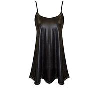 FAIRY TRENDZ LTD Damen-Kleid, Übergröße, PVC, Wet-Look, ärmellos, Cami, Swing-Kleid, Top 34-54 Gr. 50-52, Schwarz