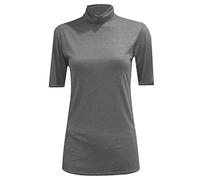 FAIRY TRENDZ LTD Damen Kurzarm Rollkragenpullover Damen Polo Neck Kurzarm Stretch Bodycon Casual Top Gr. 42-44, anthrazit