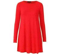 FAIRY TRENDZ LTD Damen Langarm Casual Swing T-Shirt Kleider Damen Oversized Ausgestellt Top A Linie Kleid - Rot - 46/48 DE