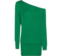 FAIRY TRENDZ LTD Damen-Langarmshirt, schulterfrei, einfarbig, Baggy Fledermausärmel, Party-Shirt, grün, 50-52