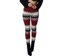 FAIRY TRENDZ LTD Damen Leggings in voller Länge, gestrickt, für Weihnachten, Winter, Schnee, modische Hose Gr. 34, Zickzack gestrickt rot/schwarz/weiß