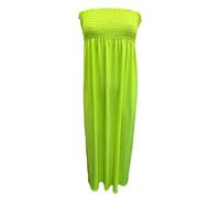 FAIRY TRENDZ LTD Damen-Maxikleid mit gerafftem Bandeau-Muster, trägerlos, gerüscht, lange Brüste, Jersey, Sommerkleid, durchscheinend, Maxi-Kleid, Neon Lime Yellow, 34-36