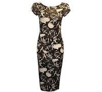 FAIRY TRENDZ LTD Damen Midi-Kleid mit Cape-Ärmeln und Rundhalsausschnitt, Totenkopf Rose, 50/52