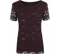 FAIRY TRENDZ LTD Damen Oberteil mit Blumenmuster, Spitze, Pailletten, gefüttert, kurzärmelig, Übergröße 42-56, violett, 48-50