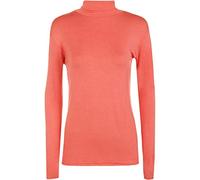 FAIRY TRENDZ LTD Damen Rollkragenpullover, Stretch, langärmelig, einfarbig, Größe 36-54, korallenrot, 42-44