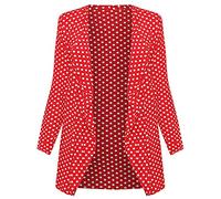 FAIRY TRENDZ LTD Damen Strickjacke mit langen Ärmeln, Punktemuster, vorne offen, Gr. 42-56, Red With White Polka Dot, 42