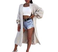 FAIRY TRENDZ LTD Damen Strickjacke mit offener Vorderseite, grob gestrickt, übergroße Ballonärmel, stone, 42-44