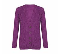 FAIRY TRENDZ LTD Damen Strickjacke mit Zopfmuster, langärmelig, für den Freund Gr. 42-44, violett