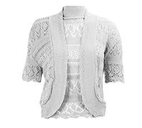 FAIRY TRENDZ LTD Damen Strickjacke, Übergröße, gehäkelt, kurzärmelig, Größen 36-30, grau, 38-40