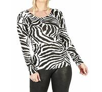 FAIRY TRENDZ LTD Damen-T-Shirt, langärmelig, Stretch, einfarbig, runder Rundhalsausschnitt, dehnbar, Freizeitkleidung, Kinder-T-Shirt, Zebramuster, 38-40
