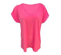 FAIRY TRENDZ LTD Damen-T-Shirt, Übergröße, V-Ausschnitt, Baggy, Übergröße, Fledermausärmel, lässiges T-Shirt, Größen 36-52, neon pink, 38-40