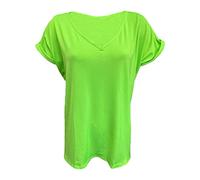 FAIRY TRENDZ LTD Damen-T-Shirt, Übergröße, V-Ausschnitt, Baggy, Übergröße, Fledermausärmel, lässiges T-Shirt, Größen 36-52, neon green, 50-52