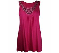 FAIRY TRENDZ LTD Damen Top mit Nieten, ärmellos, lang, Stretch, U-Ausschnitt, Größen 42-56, fuchsia, 48-50