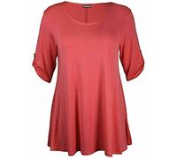 FAIRY TRENDZ LTD Damen Übergröße, U-Ausschnitt, kurzärmelig, ausgestellt, lang, einfarbig, Größen 42-56 Gr. 42, korallenrot