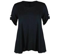 FAIRY TRENDZ LTD Damen Übergröße, U-Ausschnitt, kurzärmelig, ausgestellt, lang, einfarbig, Größen 42-56 Gr. 46, Schwarz