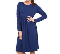 FAIRY TRENDZ LTD Langärmeliges Midikleid für Damen, ausgestelltes Skater-Swingkleid, plissiert, Jersey-Kleid, navy, 38-40