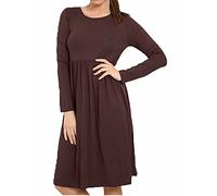 FAIRY TRENDZ LTD Langärmeliges Midikleid für Damen, ausgestelltes Skater-Swingkleid, plissiert, Jersey-Kleid, braun, 38-40