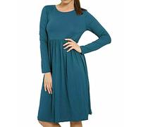 FAIRY TRENDZ LTD Langärmeliges Midikleid für Damen, ausgestelltes Skater-Swingkleid, plissiert, Jersey-Kleid, blaugrün, 38-40