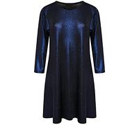 FAIRY TRENDZ LTD Lurex-Kleid für Damen, langärmelig, Weihnachtskleid, Partykleid, Swing-Kleid, Übergröße 14-28 Gr. 46, marineblau