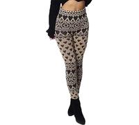 FAIRY TRENDZ LTD Strick-Leggings für Damen, volle Länge, Weihnachten, Winter, Schnee, modische Arbeitshose, Herz-Strickstein, 40