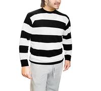 FAIRY TRENDZ Unisex Langarm Rot und Schwarz Gestreift Strickpullover Kinder Rundhals Halloween Party Fancy Sweatshirt Sweater Top, Erwachsene schwarz-weiß gestreift, L