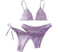 FAIRYRAIN Damen 3 Pcs Push Up Bikini-Sets High Waist Triangel Bademode Neckholder Swimsuit Badeanzug Set M