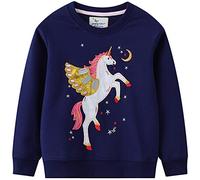 FAIRYRAIN Kinder Jungen Mädchen Baumwolle Einhorn Langarm T-Shirt Warme Pullover Streetwear Langarmshirt Sweat Top 7T