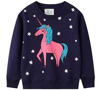 FAIRYRAIN Kinder Jungen Mädchen Baumwolle Einhorn Langarm T-Shirt Warme Pullover Streetwear Langarmshirt Sweat Top 3T