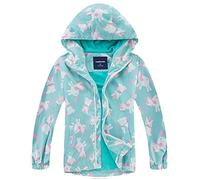 FAIRYRAIN Kinder Mädchen wasserdichte Cartoon Einhorn Print Jacke Übergangsjacke Regenjacke Kinder Softshelljacken Wanderjacke Outdoorjacke 110