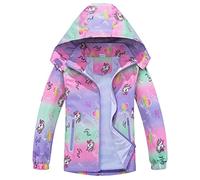 FAIRYRAIN Kinder Mädchen wasserdichte Cartoon Einhorn Print Jacke Übergangsjacke Regenjacke Kinder Softshelljacken Funktionsjacke mit Kapuze Outdoorjacke