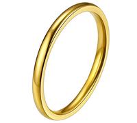 FaithHeart 2mm Stapelring Bandring für Damen Mädchen goldener hochgepoliert Schmal Fingerring Ehering Paarring Knuckle Fingerring für Freund Freundin