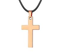 FaithHeart Edelstahl Kreuz Kette Herren Silber Schwarz Gold Rosegold Blauen Kreuzanhänger mit Chain Leder Kette für Männer Frauen Länge 61cm in Geschenkbox Verpackung