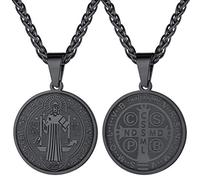 FaithHeart Edelstahl St. Benedikt Halskette für Männer, Retro Christlicher Schutzpatron des Heiligen Talisman Amulett, Kette mit Anhänger für Geburtstag Vatertag